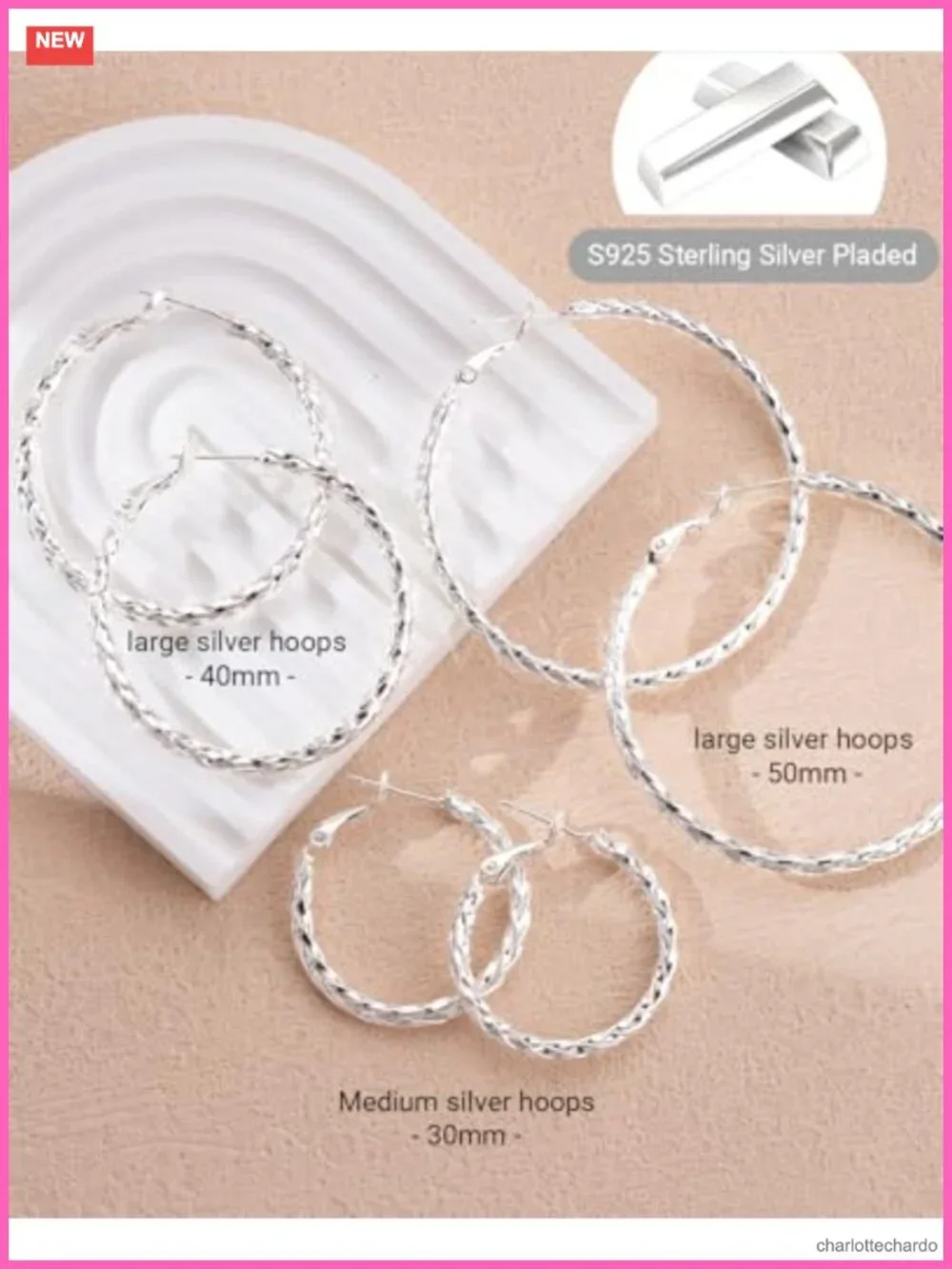 Sterling Silver Twist Hoop Earrings Hypoallergenic Post 30mm 40mm 50mm